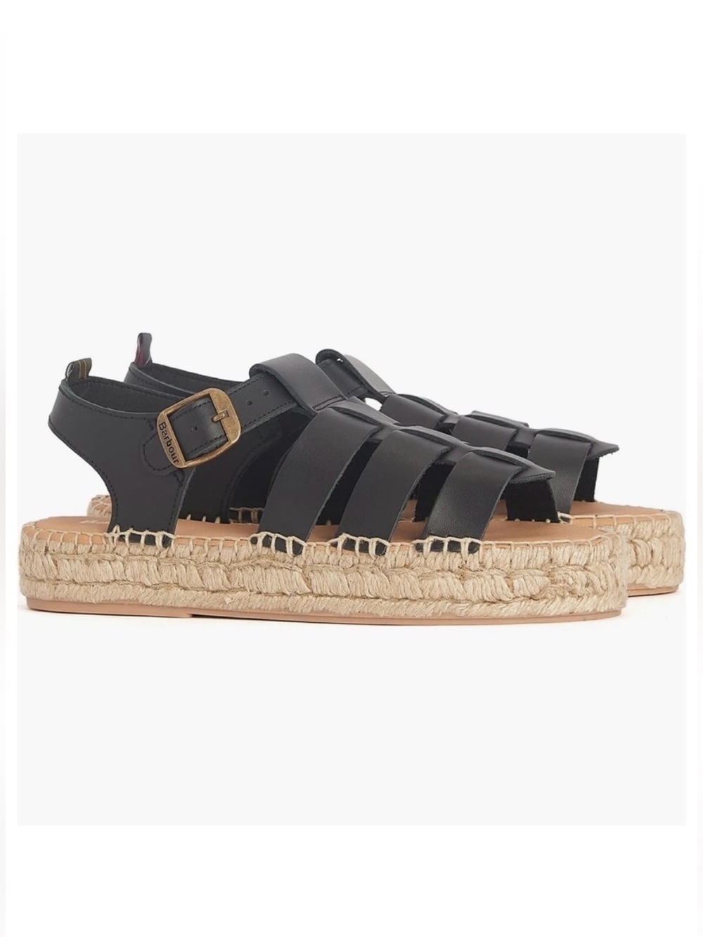 NIB Barbour Paloma Espadrille Platform Fisherman Sandal Sz 39 EU / 8 US Black